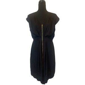 H&M Zipper Front Short Dress Sleeveless Black Elasticized Waist 14